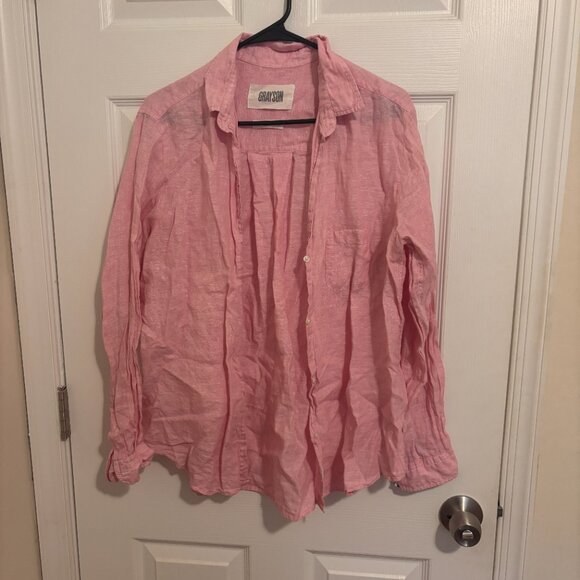 Grayson The Hero Womens Sz 4 100% Linen Button Down Shirt Top Pink Soft Luxury - Picture 2 of 5